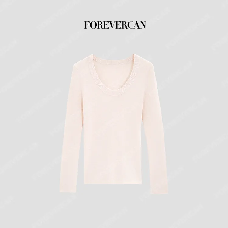 FOREVERCAN“盈暖织间”经典U领桑蚕丝绵羊毛针织打底上衣MY40025