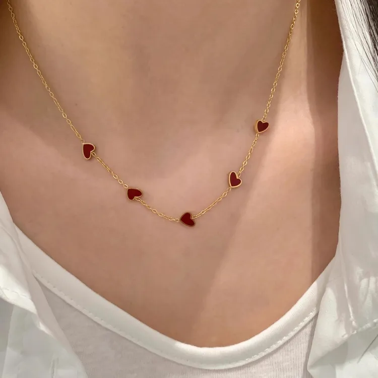 钛钢项链 显白红色爱心项链女轻奢气质高级感颈链不掉色锁骨链潮 