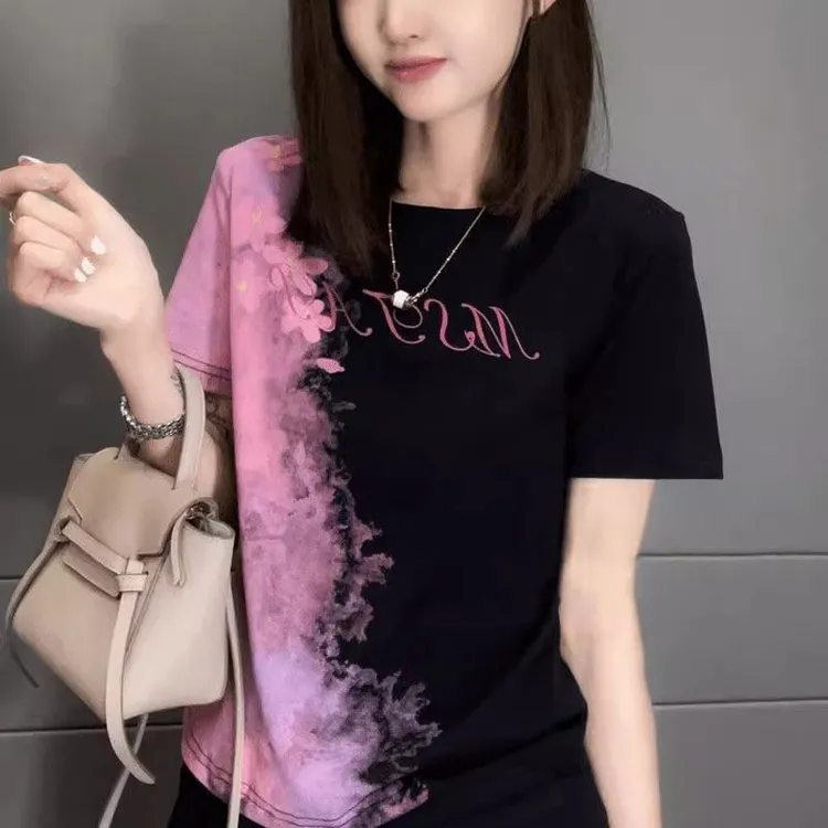 欧货大码短袖T恤女设计感显瘦遮肉百搭休闲正肩圆领短袖上衣