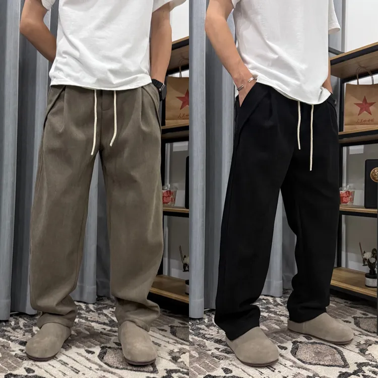 秋冬2025新款灯芯绒休闲宽松直筒休闲卫裤男士纯色运动直筒裤