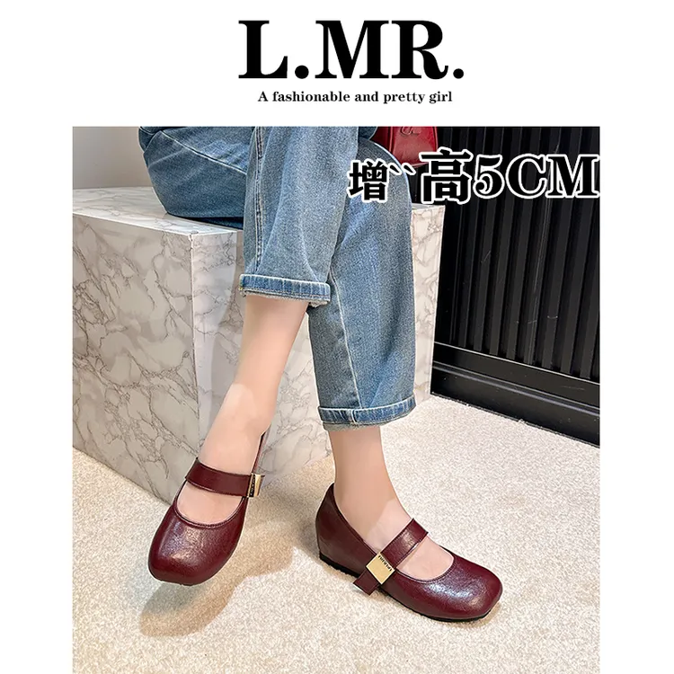5cm内增高小个子玛丽珍鞋女2025新款夏季浅口方头一字扣软底单鞋