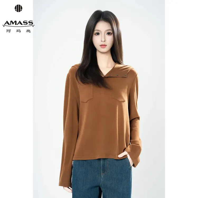 AMASS/阿玛施秋季新款美拉德气质休闲时尚套头连美拉德风连帽卫衣