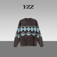 YZZ“彩格”山羊绒高质感秋冬羊毛宽松慵懒复古套头毛衣 680301