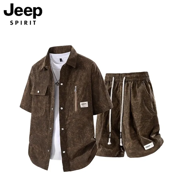 jeep吉普美式套装男夏季薄款运动休闲穿搭潮牌短袖短裤搭配痞帅男