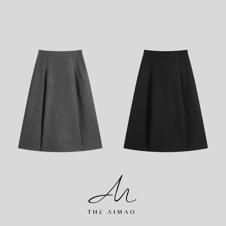 【THE AIMAO】“优雅漫步”羊毛混纺垂顺有型压褶显瘦半身裙XYX82863