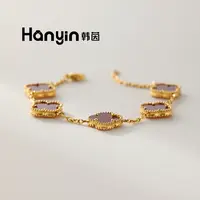 钛钢手链 1.5cm不掉色时尚气质百搭五花四叶草双面经典手链AAA