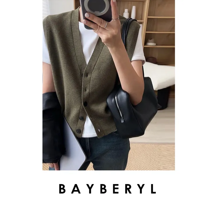 劵FF-BAYBERYL老贝知识风叠穿V领单排扣约针织背心ZZS3G0406