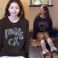 【海与落日】毛衣 秋冬时尚洋气休闲圆领咖色长袖字母设计毛衣2656