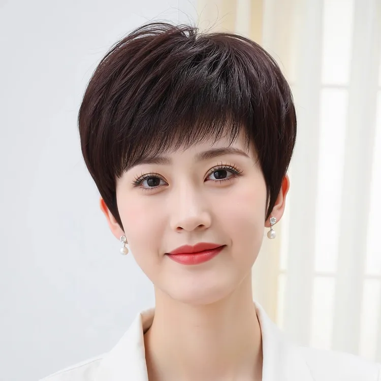 假发女全头套真人发丝妈妈薄款短发自然减龄中老年女士遮白发直发