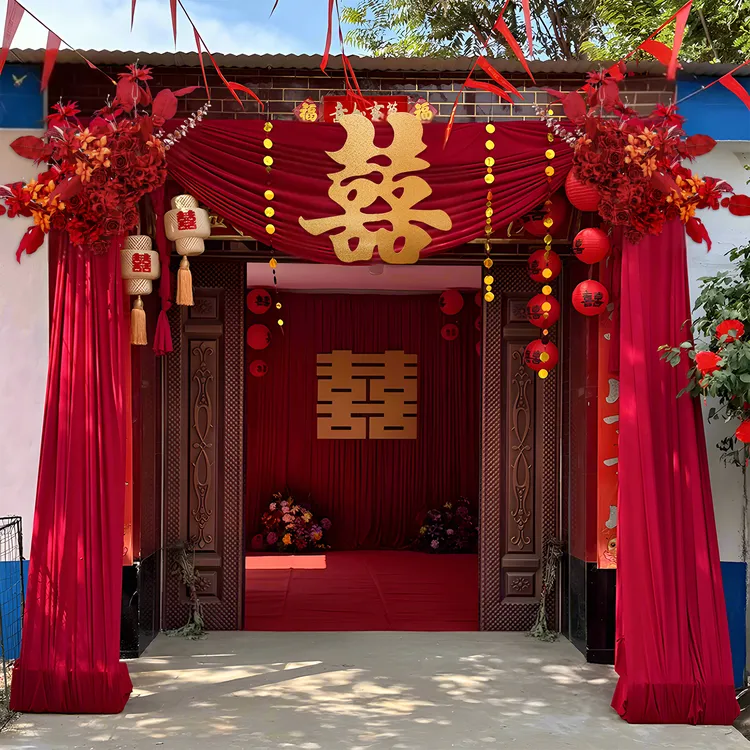 2025农村结婚庭院子婚礼布置自建房大门口婚房布幔布置装饰套装商品图