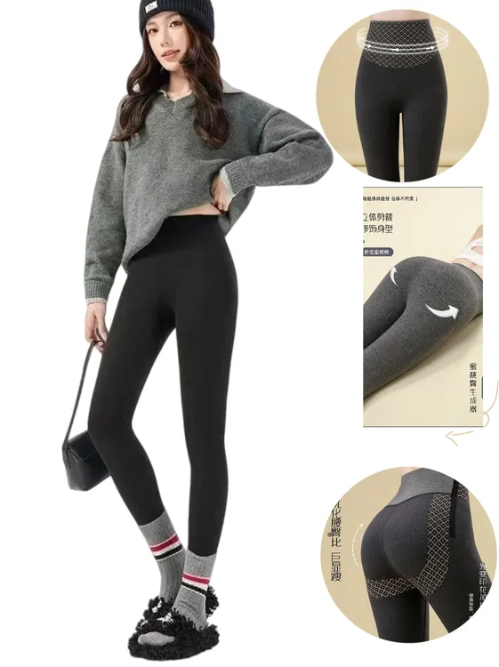 秋冬棉平纹加绒高腰收腹显瘦提臀外穿芭比裤打底裤紧身灰色格雷