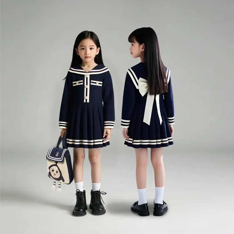 儿童气质学院风小裙子2025女童韩版时尚洋气海军领连衣裙D3S6-903