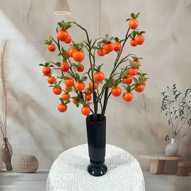 柿柿如意仿真花摆件客厅假花新年家居装饰花瓶仿真柿子餐桌玄关