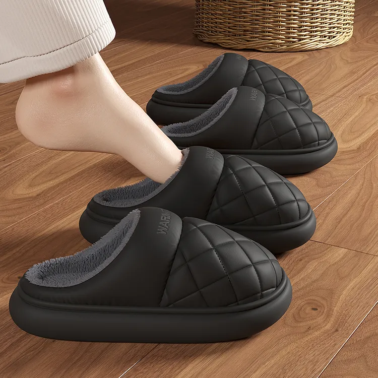 踩屎感厚底棉拖鞋男款冬季2025新款室内家居防滑保暖防水毛绒拖鞋