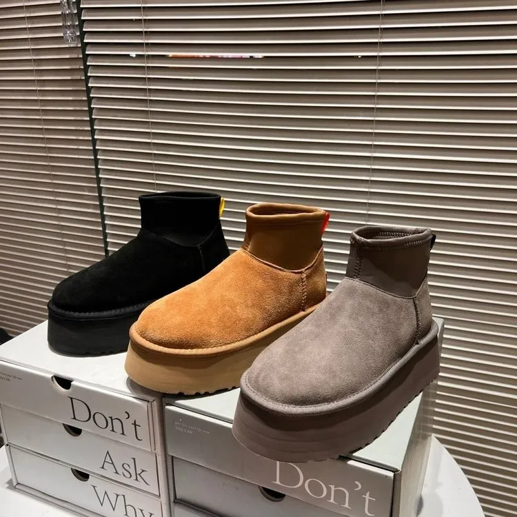 厚底增高雪地靴女款加绒勃肯鞋短靴2025新款冬季加厚阔腿裤必备鞋