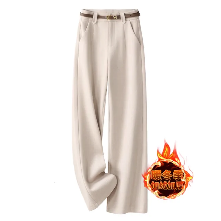 2025毛呢直筒裤女秋冬季加绒高腰宽松爆款新款休闲百搭垂感阔腿裤
