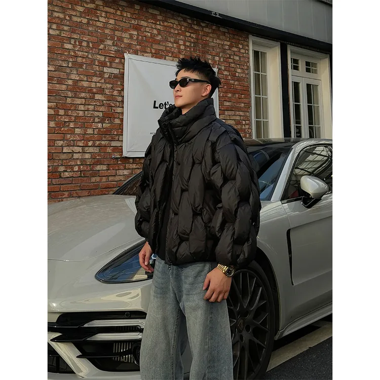 高档男士棉衣2025新款重磅镂空时尚袄子宽松加厚立领棉服潮牌男装