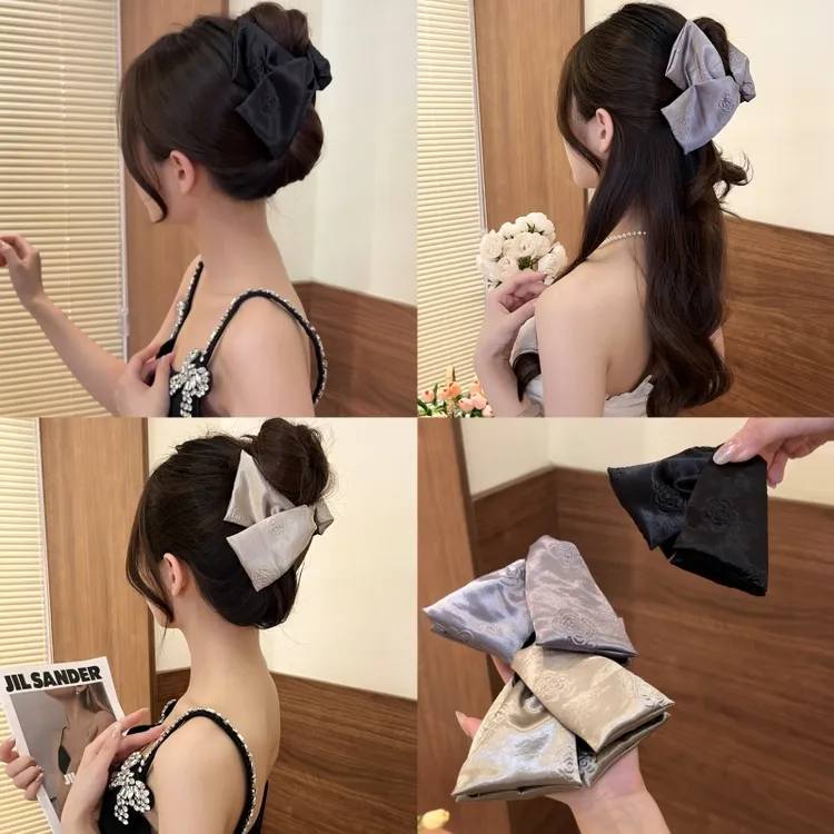 高级感缎面花纹三角抓夹时尚百搭发卡鲨鱼夹后脑勺马尾夹发饰