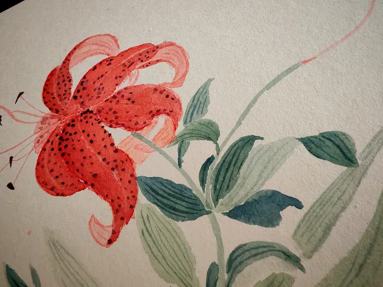 A4没骨花卉摆台礼物客厅玄关桌面摆台挂画装饰画中式茶室书房书桌