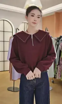 F休闲设计感简约翻领长袖卫衣女秋季宽松显瘦上衣