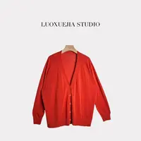 LXJ25247「佩里月光」简约百搭V领系扣宽松开衫