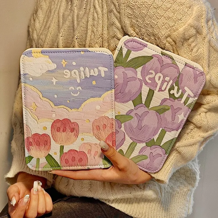 高颜值郁金香化妆镜学生便携式女生专用折叠梳妆镜桌面台式小镜子