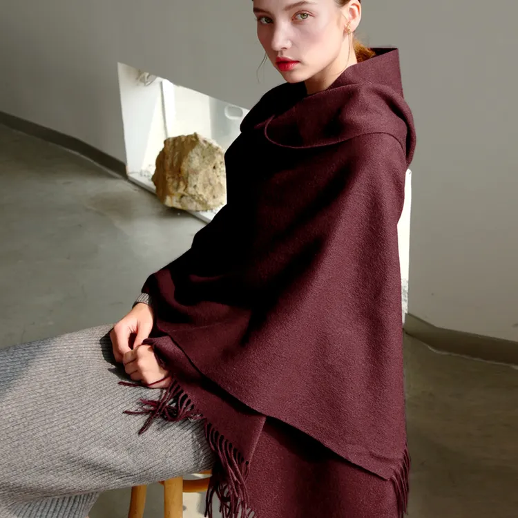 【70*200】加厚羊毛保暖大披肩外搭黑色冬季两用纯色围巾