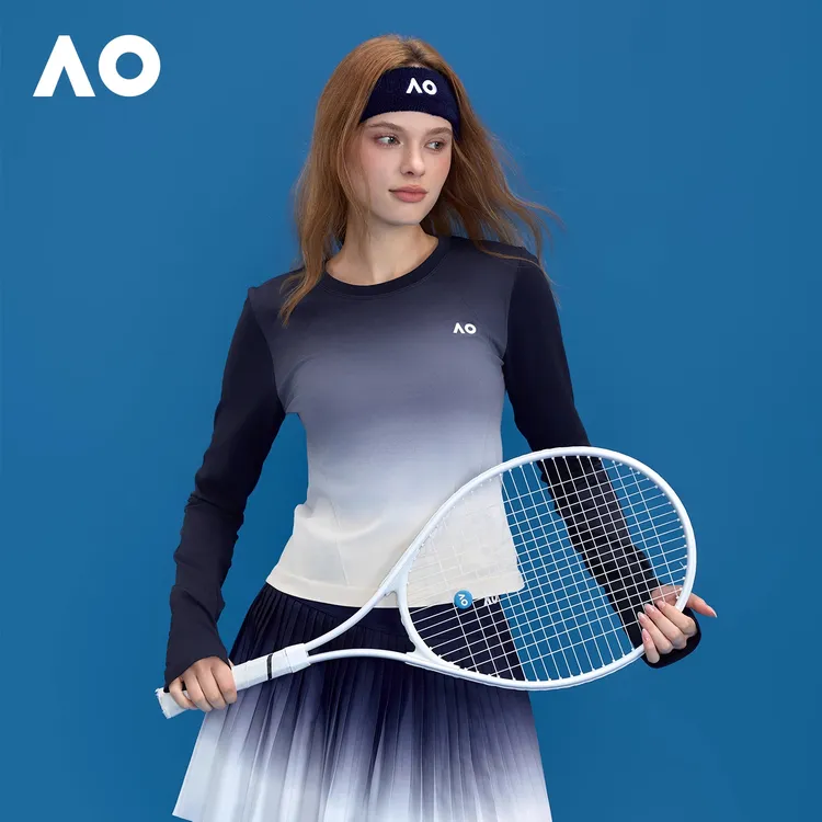 AO澳网运动T恤一体织运动长袖女士运动慢跑套头衫健身训练网球服