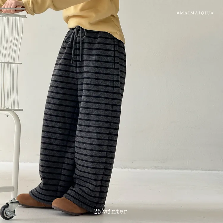 「麦麦秋」【遛弯裤】条纹女中大童冬宽松洋气加绒休闲裤GQ1870