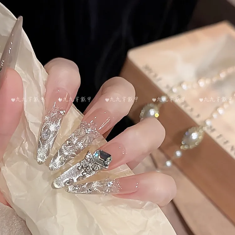 【出水芙蓉】纯手工穿戴甲猫眼美甲贴片可拆卸指甲贴片10片装