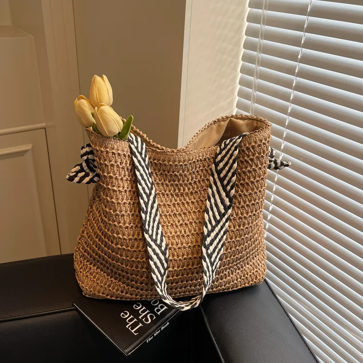 休闲度假风法式小香风轻奢时尚草编编织托特包F19