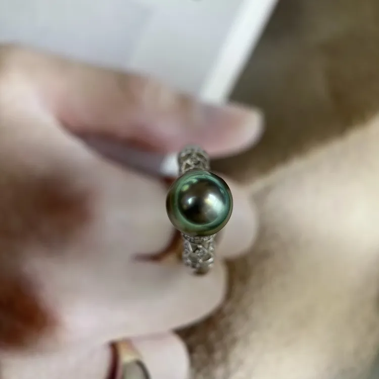 海水珍珠戒指 s925厚银大溪地渐变色戒指 点位10mm 可调节