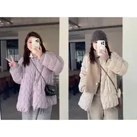 晶咕佳佳【芋泥奶砖】无领小压格金属拉链羽绒服时尚保暖休闲冬