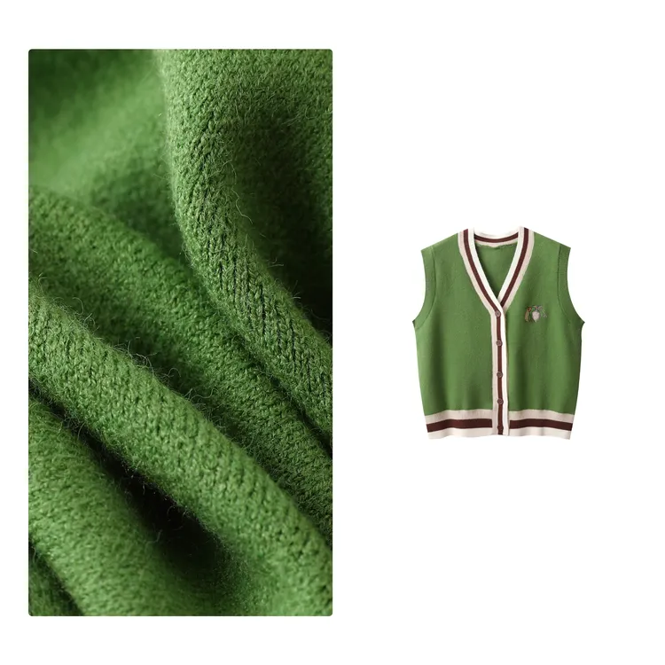 反季！特！门店29&9！青草马甲」刺绣撞色V领针织马甲开衫女H00636