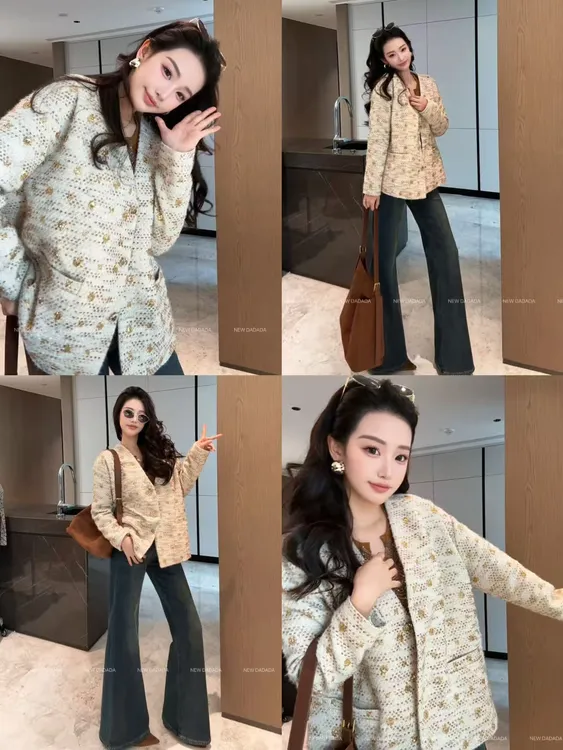 利达 NEW DADADA 小香风碎花时尚休闲修身气质外套大衣CGZ2412