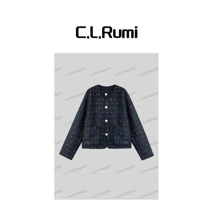 【Rumi精选】秋冬重工奢感小香风气质时髦嵌闪外套7184wt