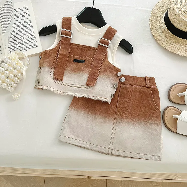 【C10】2025春季韩版女童时尚工艺薄款透气休闲牛仔套装24299