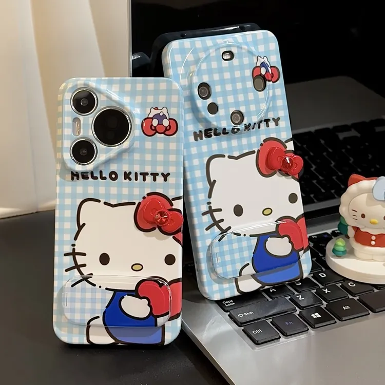 雅天立格纹爱心KT猫适用iPhone15苹果16手机壳华为P70vivoppo小米