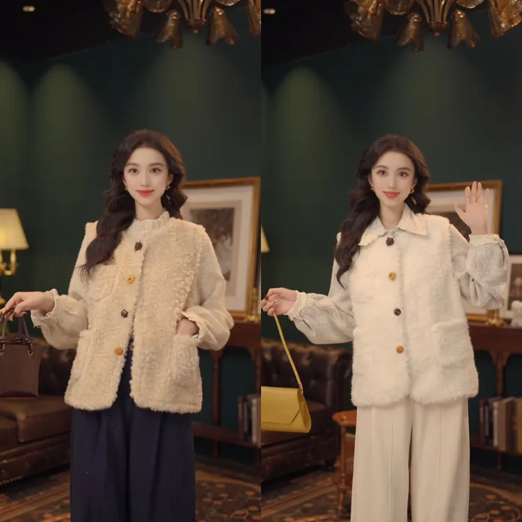 琦琦【半熟芝士】冬季新品加厚毛毛马甲女保暖百搭外套YO6347385