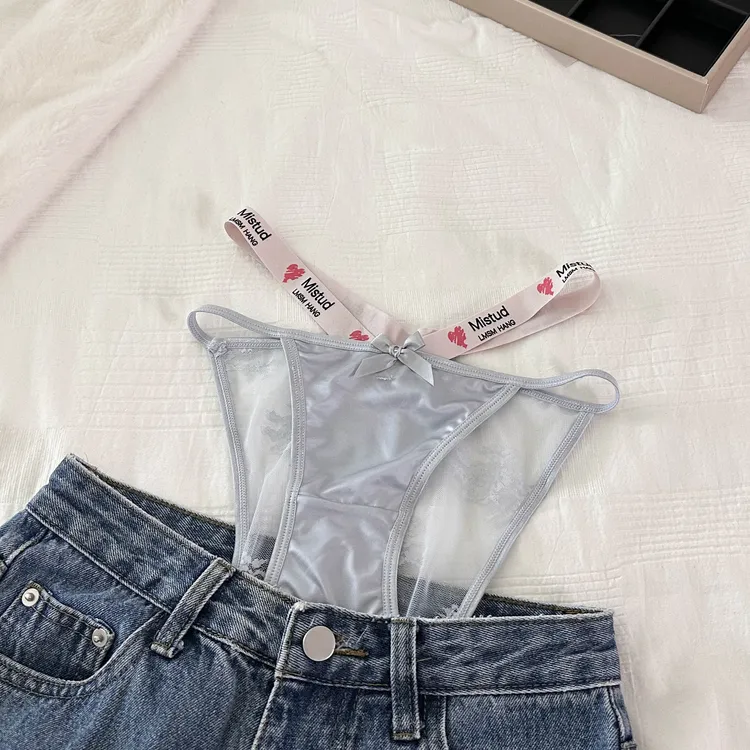 心机小蛮腰~缎面内裤性感女低腰运动绑带纯欲蕾丝少女内裤