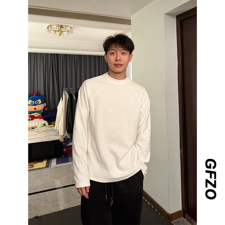 秋冬插肩袖拼接德绒打底衫休闲运动保暖纯色百搭长袖T恤