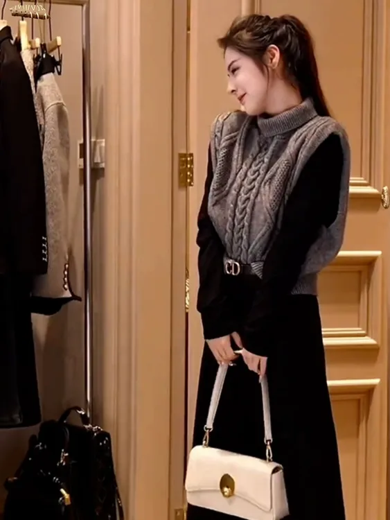 针织马甲高领双面穿坎肩背心2025秋冬新款小香风冬季毛衣春秋女款