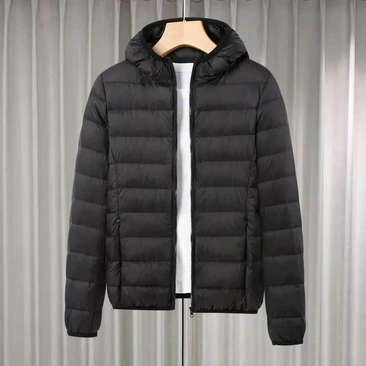 亚兰奴清仓！休闲修身保暖立领连帽排骨款轻薄白鸭绒羽绒服小香风