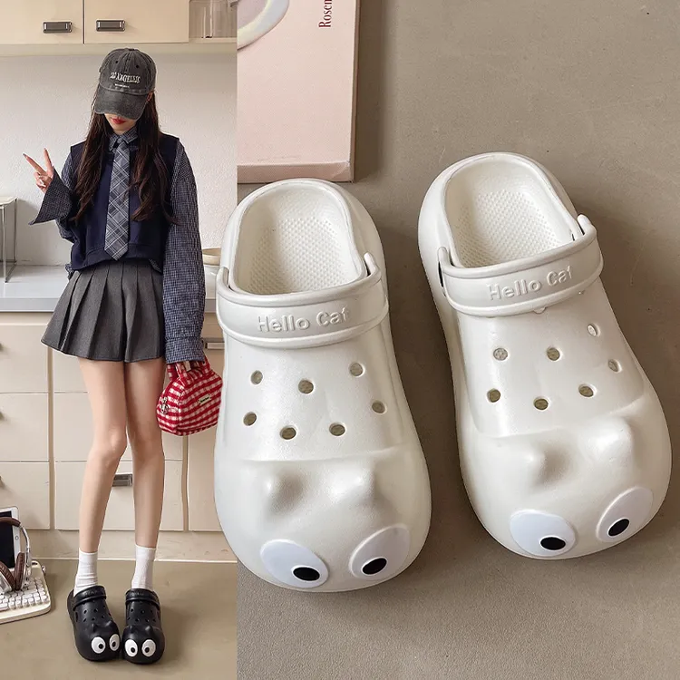 包头洞洞鞋女夏季软萌卡通可爱喵咪室内家居防滑防撞厚底静音凉拖