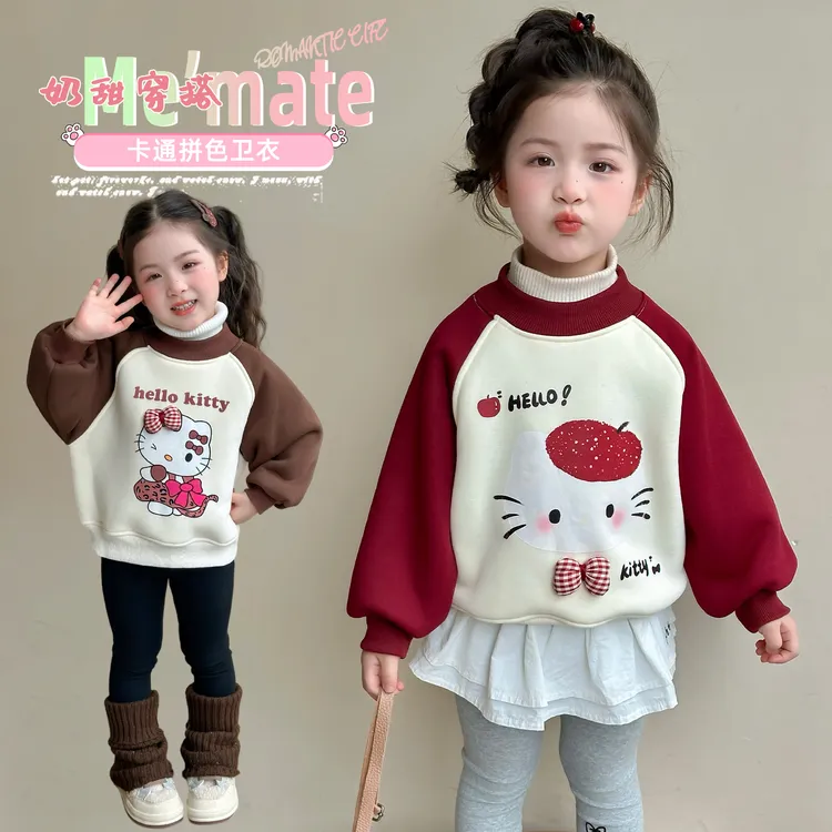 女童加绒猫咪卫衣外套加厚一体绒儿童绒衫上衣宝宝秋冬装2025新款