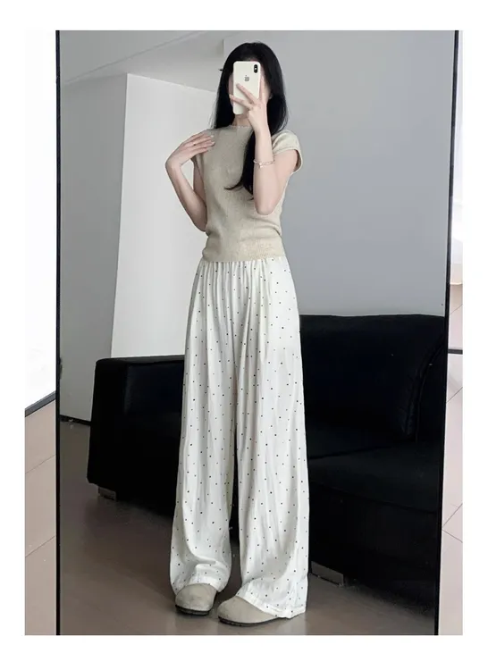 【会呼吸的亚麻裤】不缩水波点阔腿裤慵懒老钱风棉麻宽松显瘦直筒裤