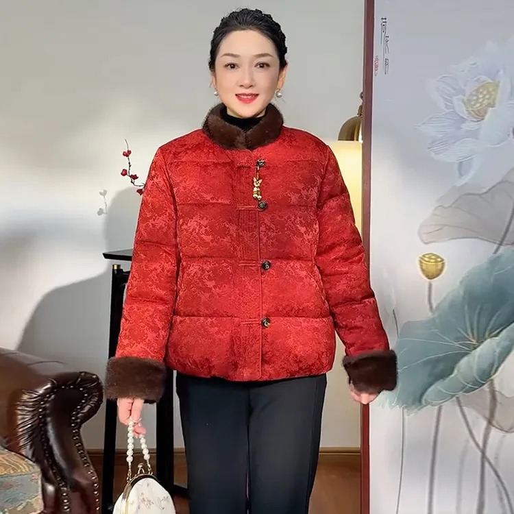 新中式羽绒服女中年妈妈装2025冬季新款加厚保暖洋气气质棉服外套