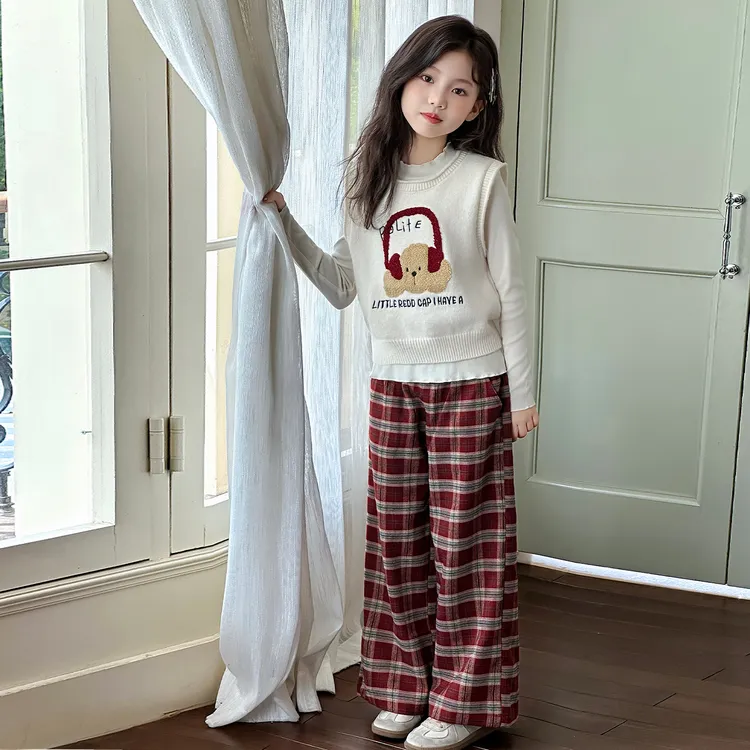 女童秋款套装2025新款洋气儿童长袖马甲两件套韩版大童秋装三件套