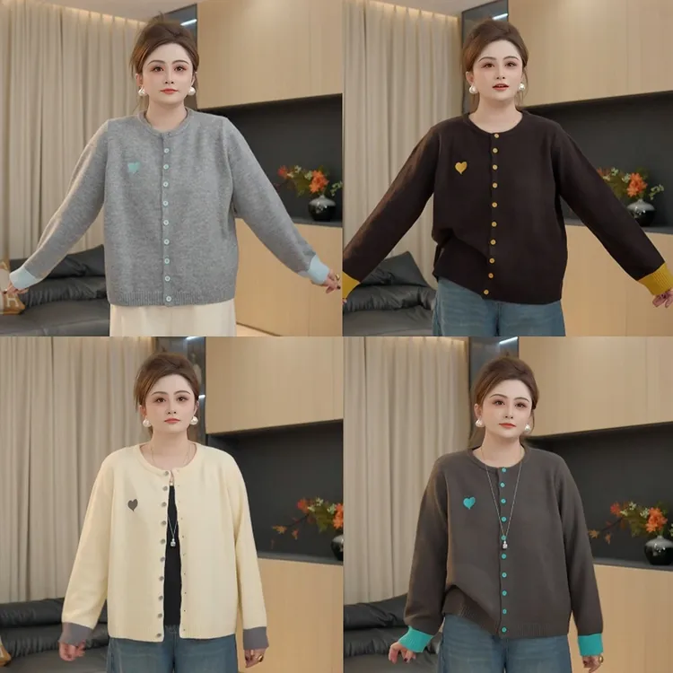 【胖佳佳】现货~色彩玩家 圆领撞色毛衣秋冬时尚针织开衫H625Z17102