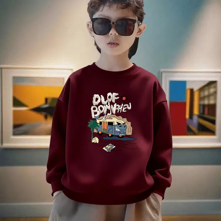 中大童装宽松休闲套头加绒卫衣秋冬款男童一体绒加厚内搭长袖上衣